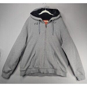 Fox Racing Sherpa Lined Hoodie Mens 2XL Brown Full Zip Y2K Gray